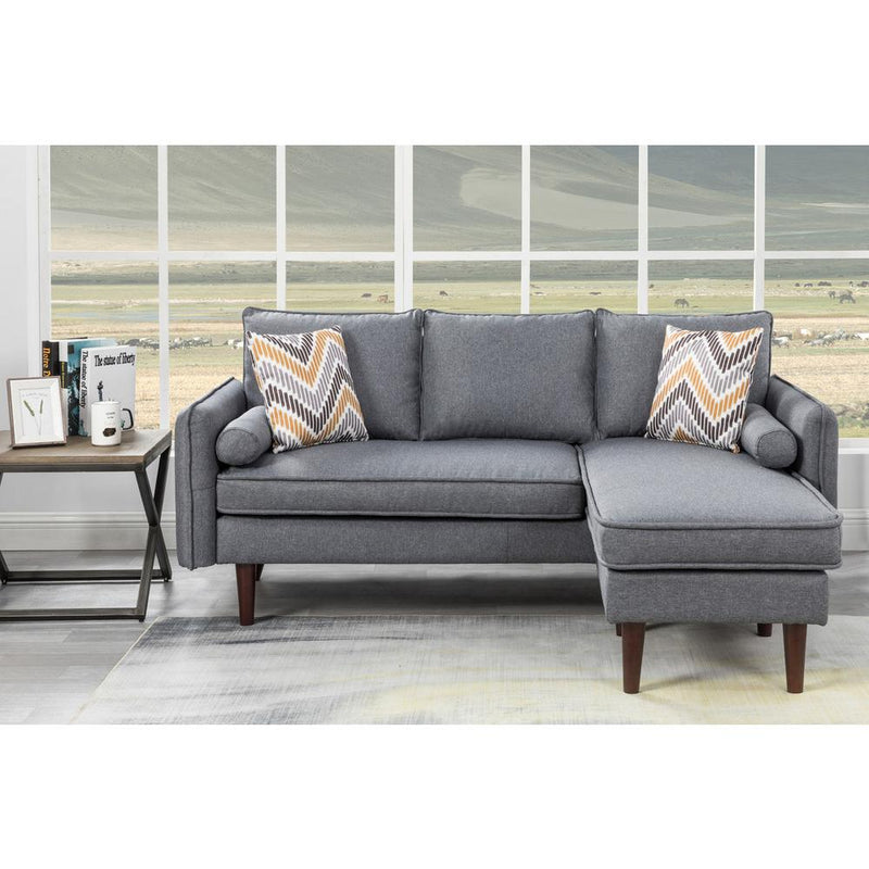 Mia Gray Sectional Sofa Chaise with USB Charger & Pillows