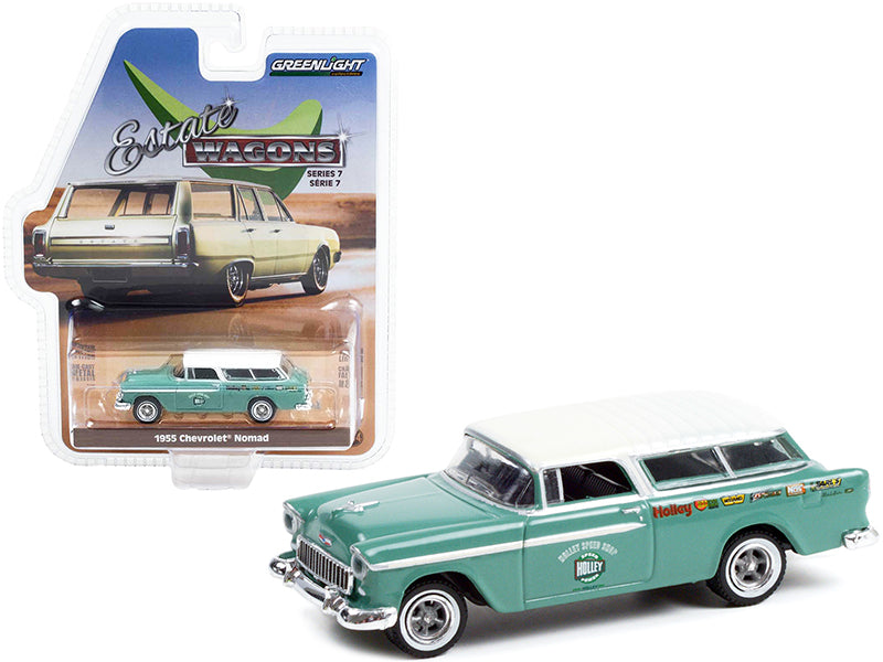 1955 Chevrolet Nomad Green with White Top Holley Speed Shop Estate Wagons Series 7 1/64 Diecast Model Car by Greenlight