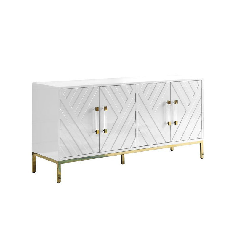 Best Master Furniture Junior 64" Transitional Wood Sideboard in White/Gold