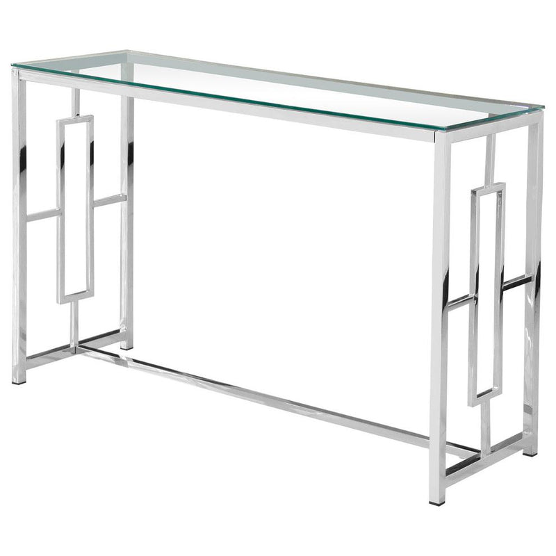 Best Master Stainless Steel and Glass Console Table in Silver Base/Clear