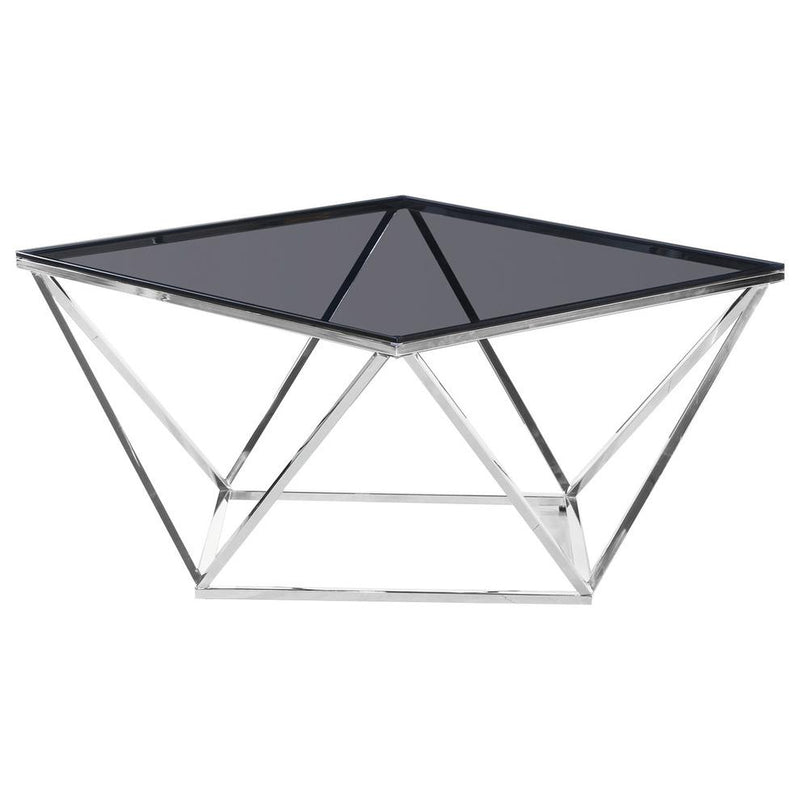 Best Master Glass and Stainless Steel Square Coffee Table in Silver/Smoked