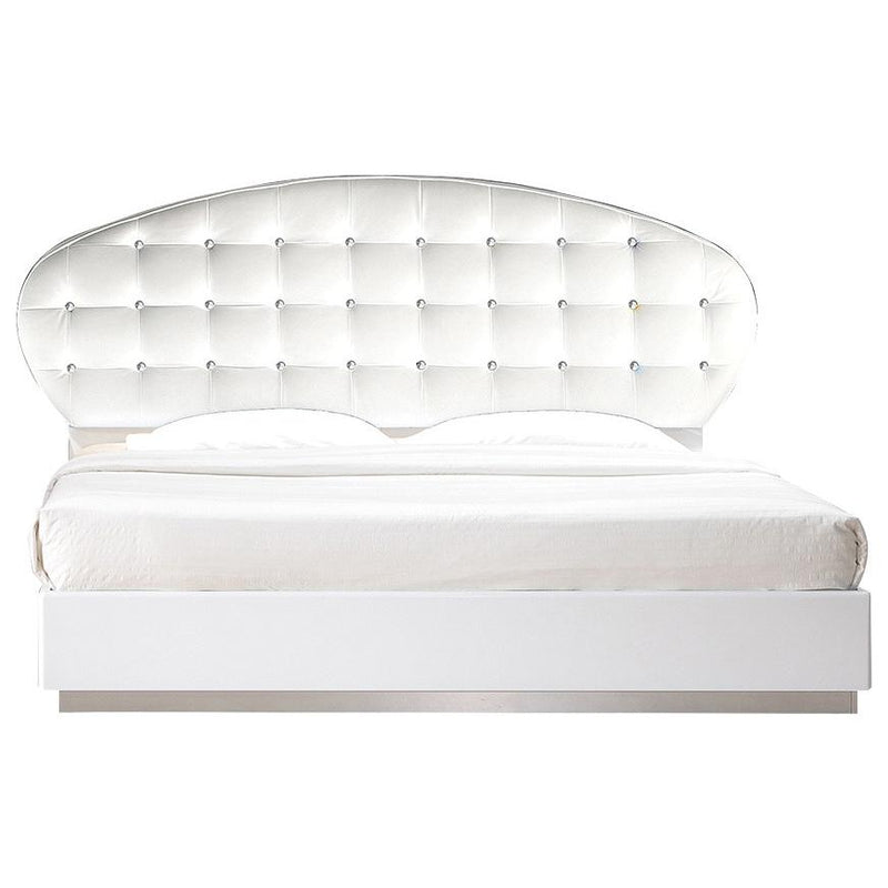 Best Master France Faux Leather Queen Platform Bed in White High Gloss