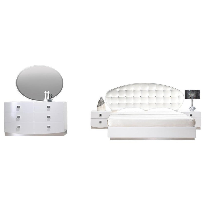 Best Master France 5-Piece Faux Leather Queen Bedroom Set in White Lacquer