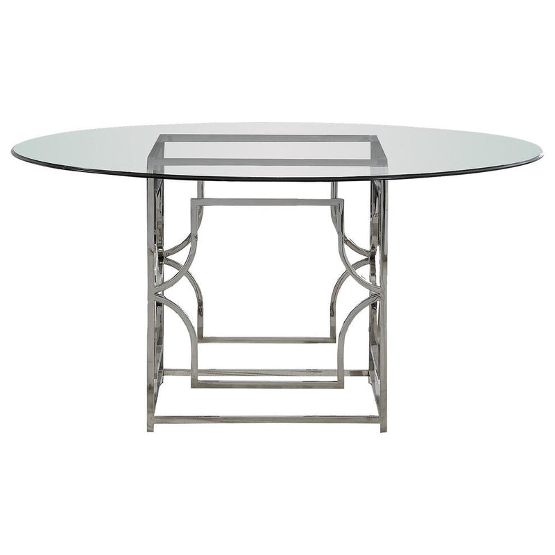 Best Master Alexis 54" Stainless Steel and Glass Round Dining Table in Silver