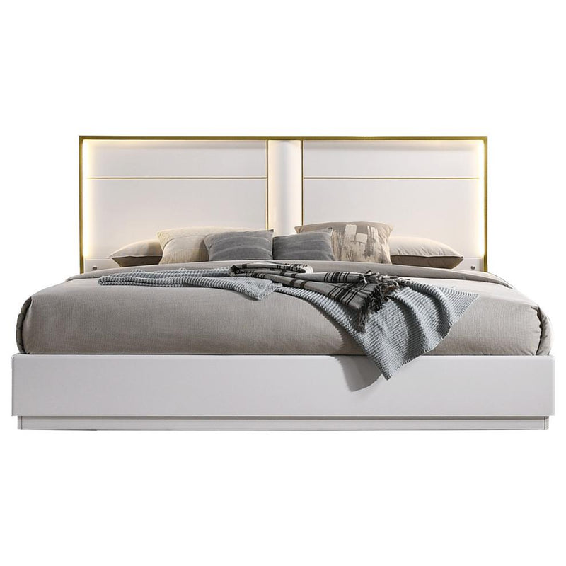 Best Master Havana Poplar Wood Cali King Platform Bed in White with Gold Trim