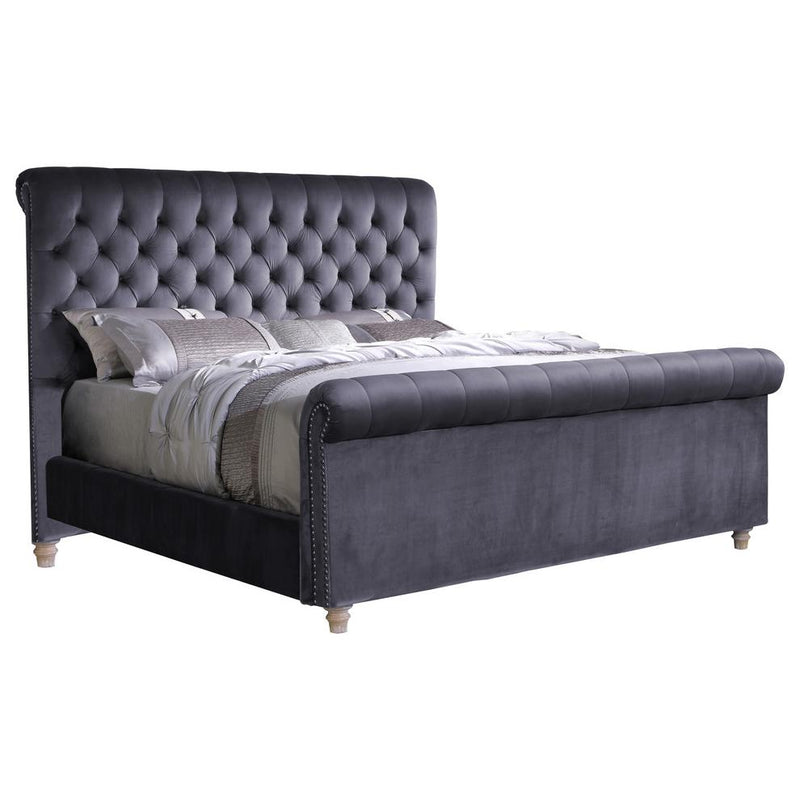 Best Master Marseille Fabric Upholstered Tufted Queen Bed in Gray