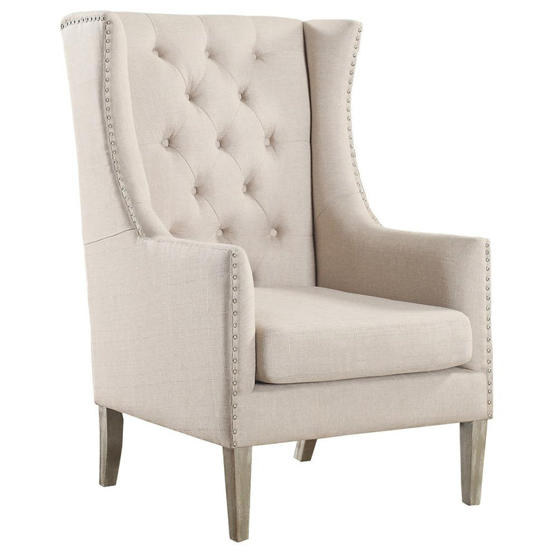 Best Master Executive Polyester Fabric Upholstered Accent Arm Chair in Natural