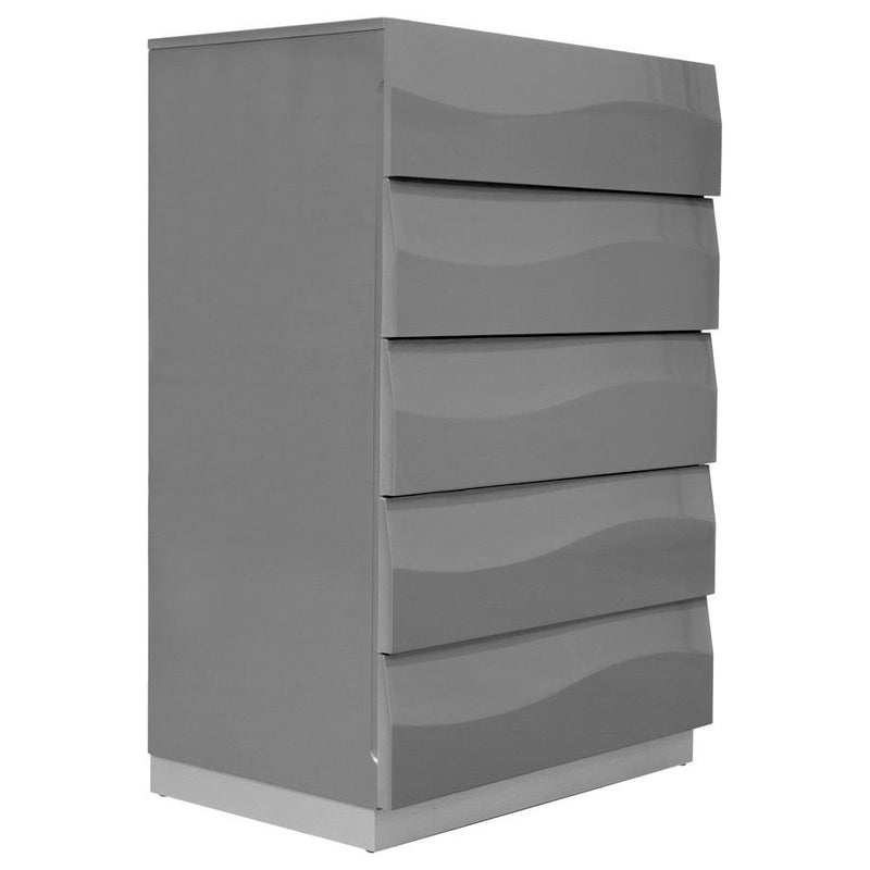 Best Master Leon 5-Drawer Poplar Wood Bedroom Chest in Gray High Gloss