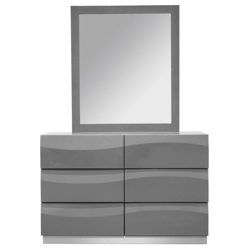 Best Master Leon 2-Piece Poplar Wood Dresser and Mirror Set in Gray High Gloss