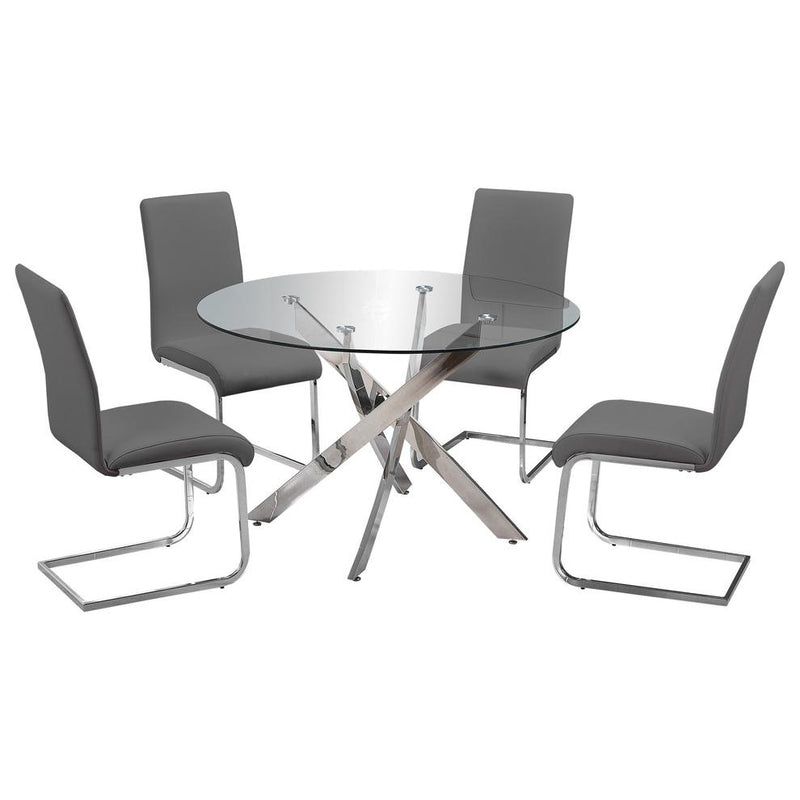 Best Master Alison 5-Piece Modern Glass Top Dinette Set in Gray