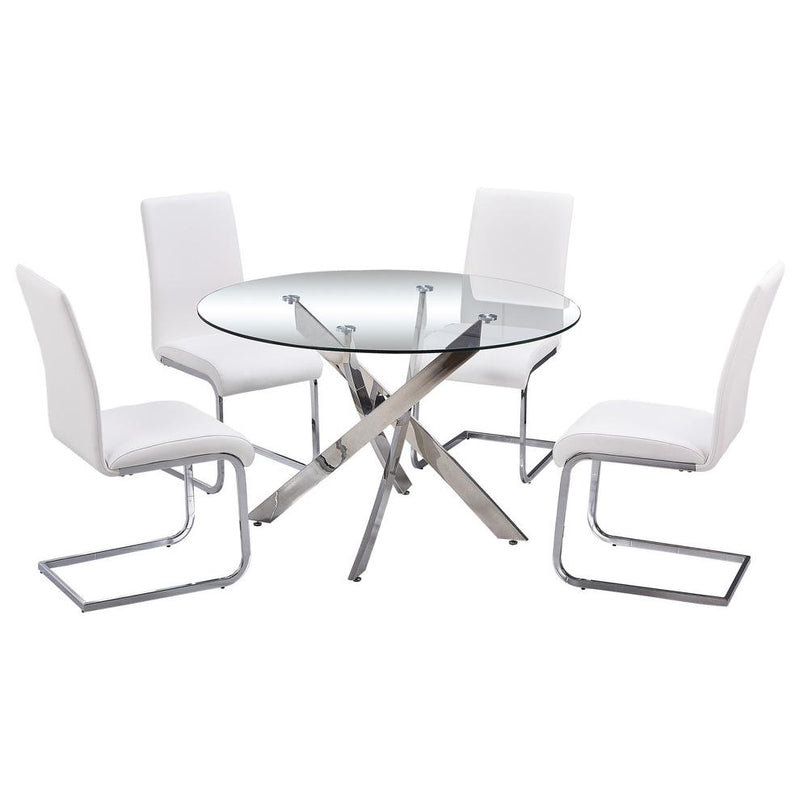 Best Master Alison 5-Piece Modern Glass Top Dinette Set in White