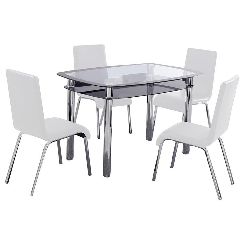 Best Master Bailee 5-Piece Contemporary Glass & Faux Leather Dinette Set - White