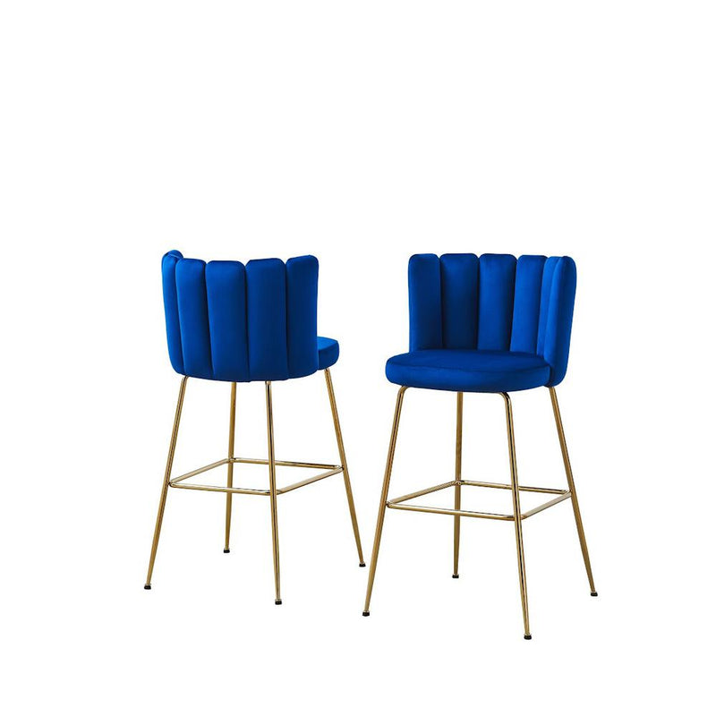 Omid Velour Bar Chair Blue, Gold Leg (Set of 2)