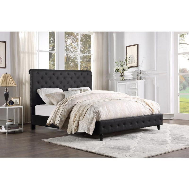 Best Master Furniture Ashley Tufted Transitional Linen Fabric Queen Bed in Black