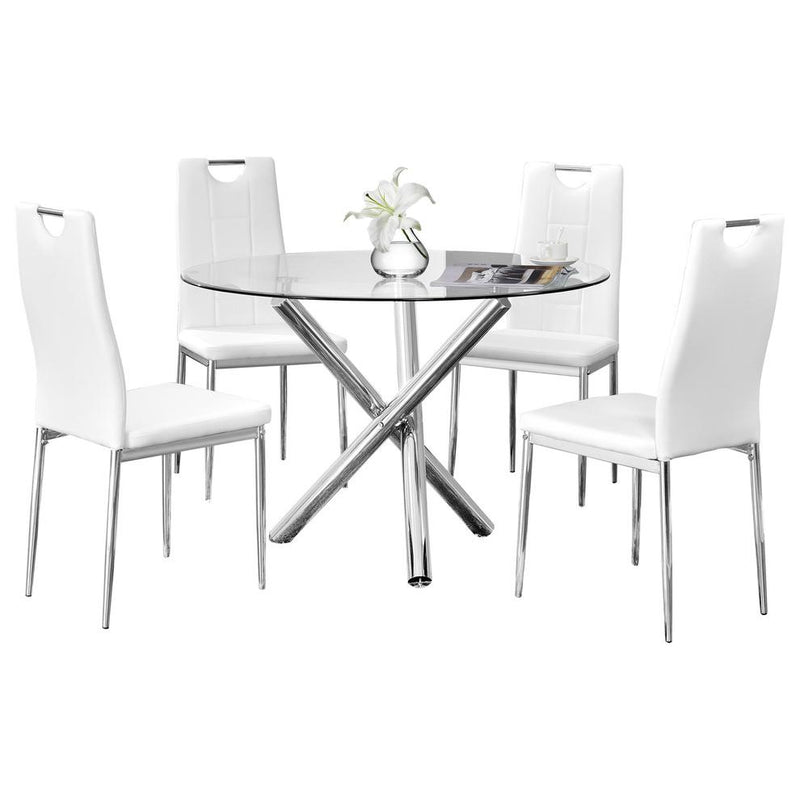 Best Master Beverly 5-Piece Faux Leather Round Glass Dinette Set - White