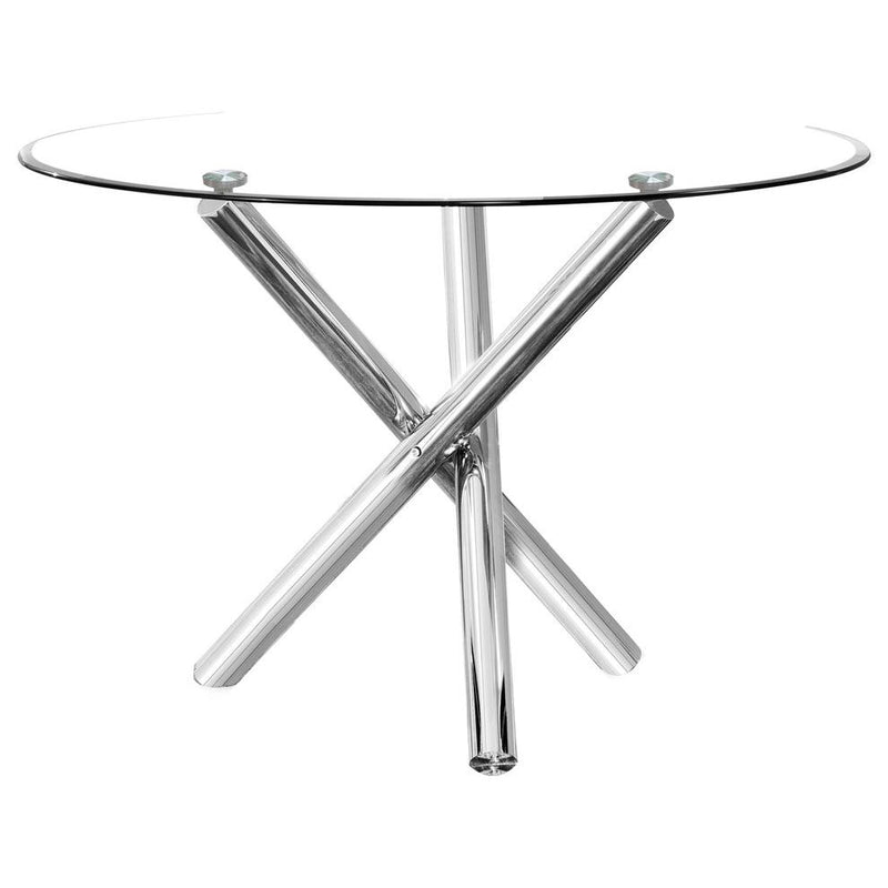 Best Master Beverly 43" Round Glass w/Stainless Steel Legs Dining Table - Silver