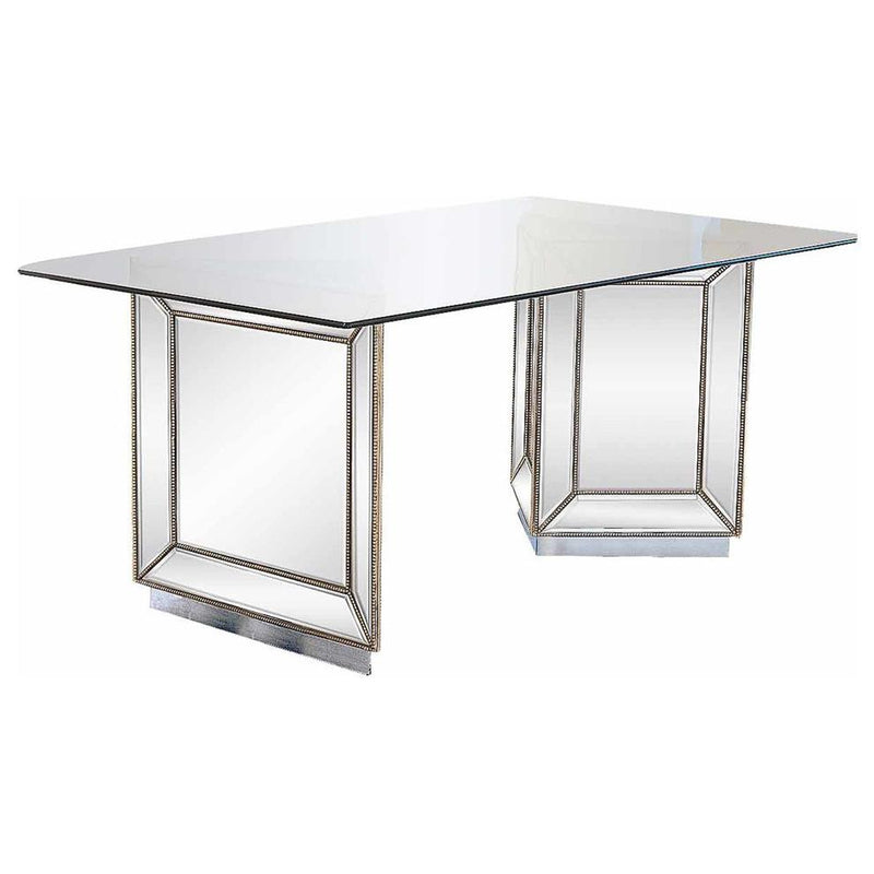 Best Master Nicolette 72" Solid Wood Dining Table in Mirrored Silver