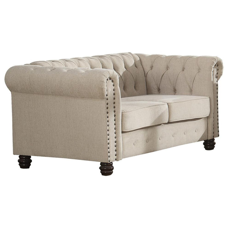 Best Master Venice Fabric Upholstered Living Room Loveseat in Beige