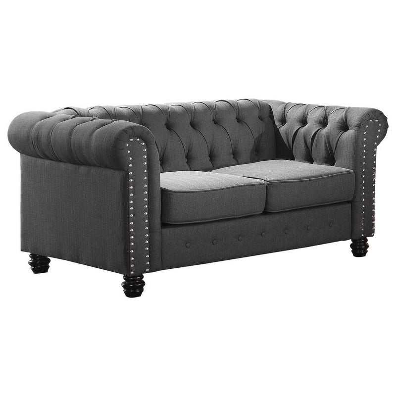 Best Master Venice Fabric Upholstered Living Room Loveseat in Klein Charcoal