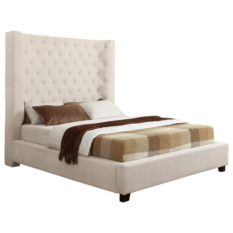 Best Master Jamie Velvet Upholstered Tower High Profile Cal King Bed in Cream