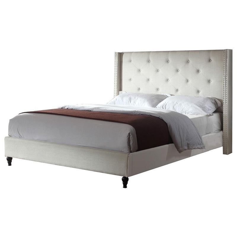 Best Master Valentina Fabric Upholstered Wingback Cal King Platform Bed - Beige