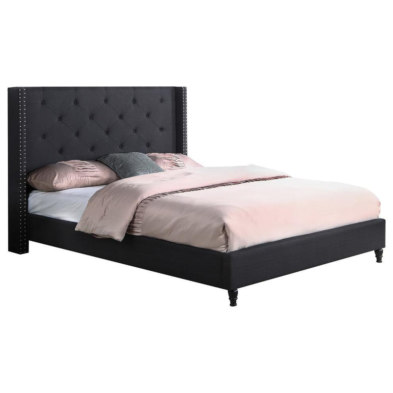 Best Master Valentina Fabric Upholstered Wingback Cal King Platform Bed - Black