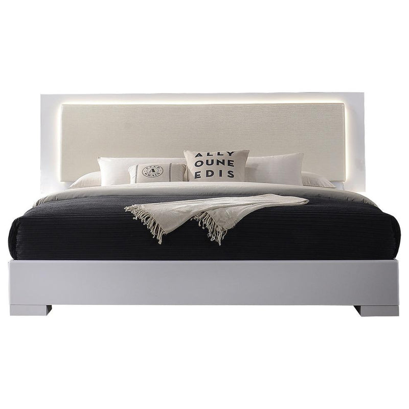 Best Master Athens Cal King Platform Bed with LED Lighting in White Lacquer