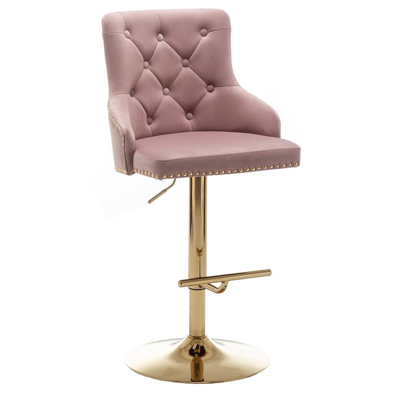 Brightcast 2-piece Velvet Tufted Gold Bar Stools in Pink