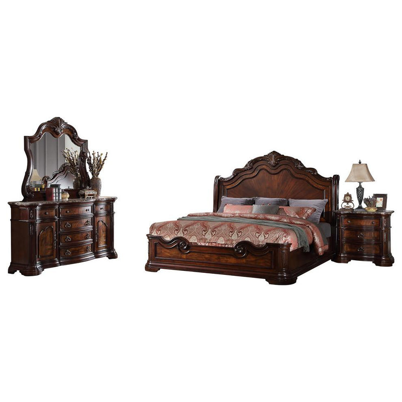 Barney 5-Piece Traditional Walnut With Marble Bedroom Set