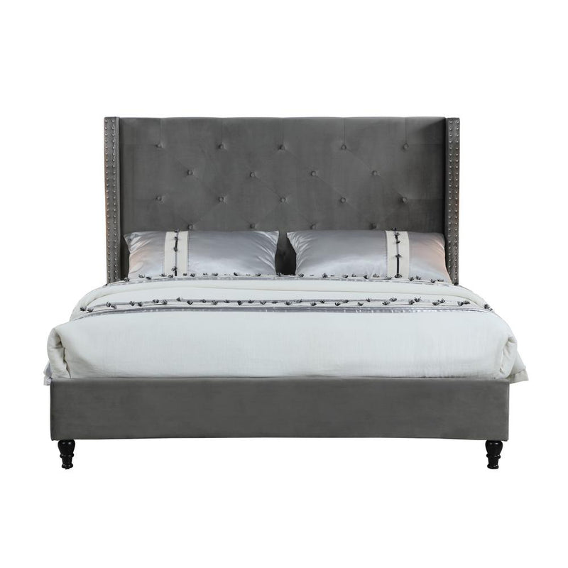 Best Master Furniture Valentina Velvet Wingback Platform Queen Bed in Gray