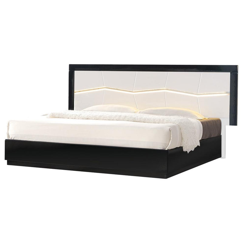 Best Master Poplar Wood Cal King Platfrom Bed With LED Light in White/Black