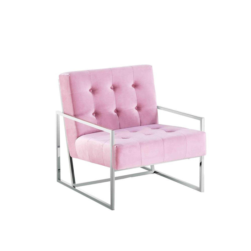 Beethoven 31.5" Velvet Accent Chair in Pink/Silver Plated