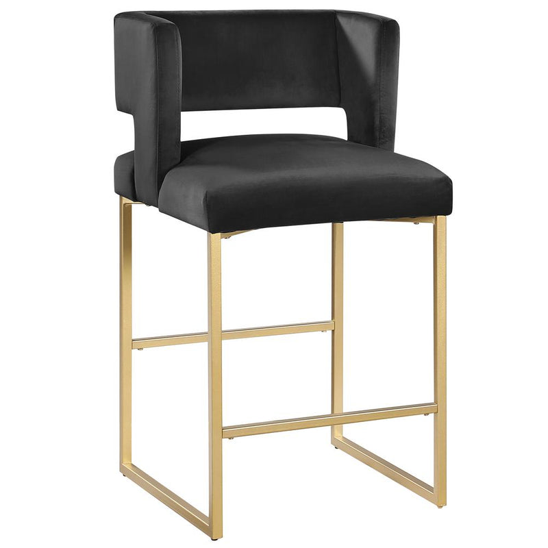 Lynx Black Velvet Bar Stools in Gold (Set of 2)