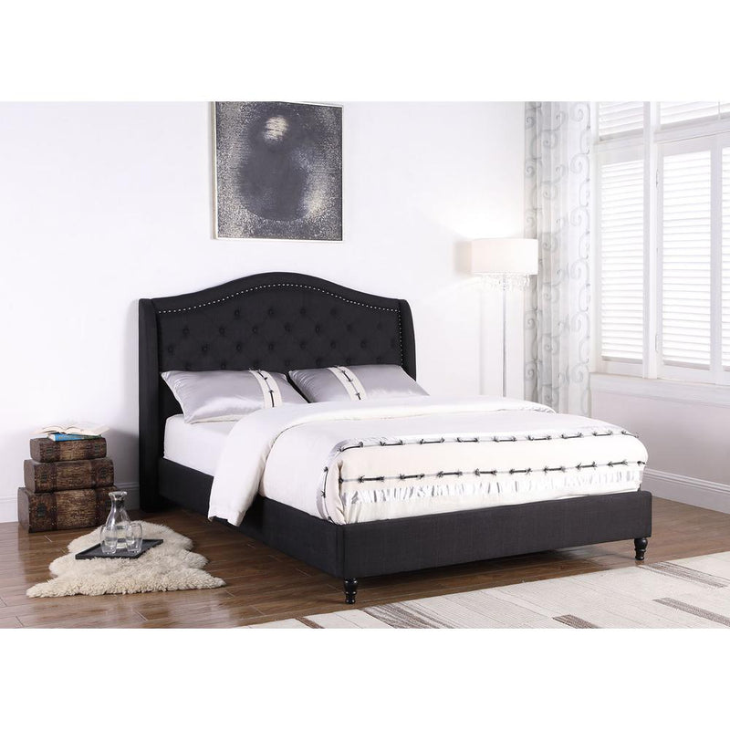 Best Master Myrick Fabric Upholstered Tufted East King Platform Bed in Black