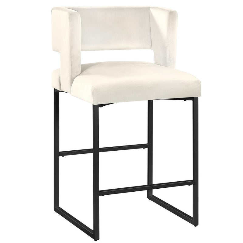 Lynx Cream Velvet Bar Stools in Matte Black (Set of 2)