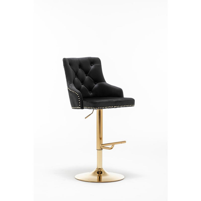 Brightcast 2-piece Velvet Tufted Gold Bar Stools in Black