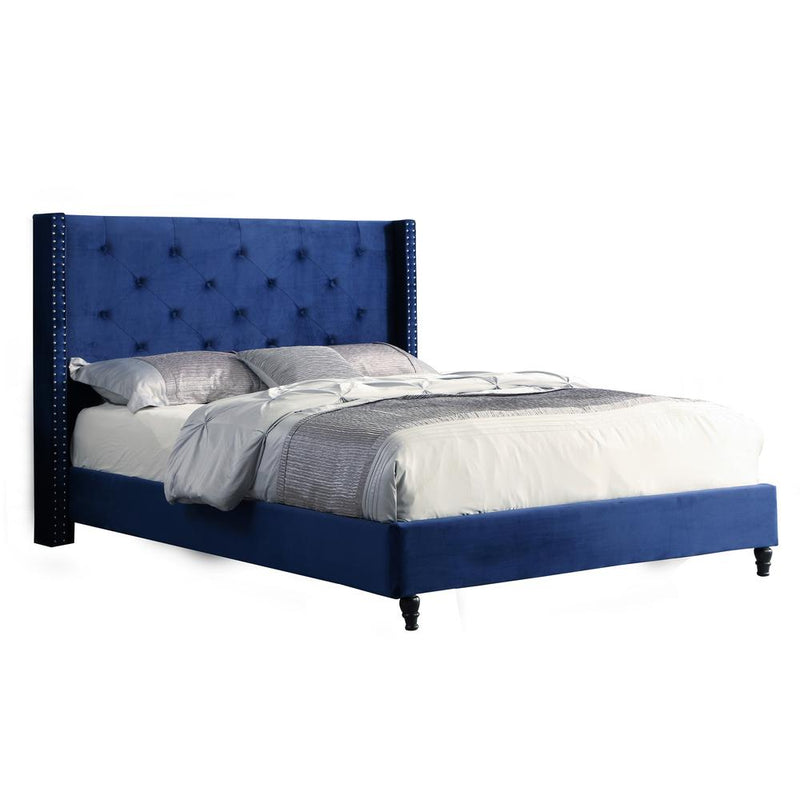 Best Master Furniture Valentina Velvet Wingback California King Bed in Blue