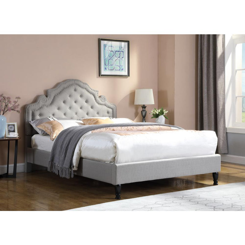 Best Master Furniture Theresa Linen Fabric Queen Bed with Nailhead Trim in Gray