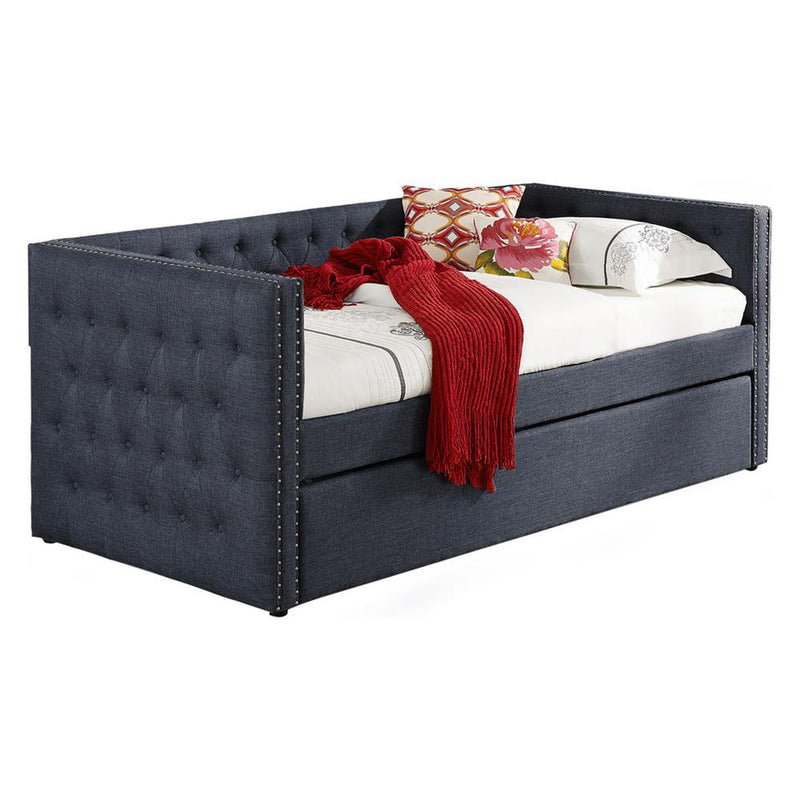 Tufted Fabric with Nailhead Twin Daybed and Trundle in Trina Grey