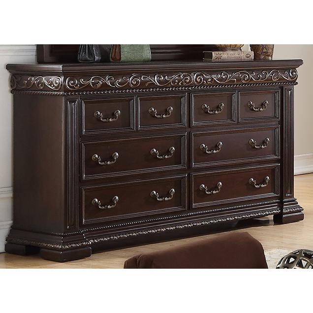 Best Master Furniture Africa 66.5" 8 Drawer Solid Wood Dresser in Dark Cherry