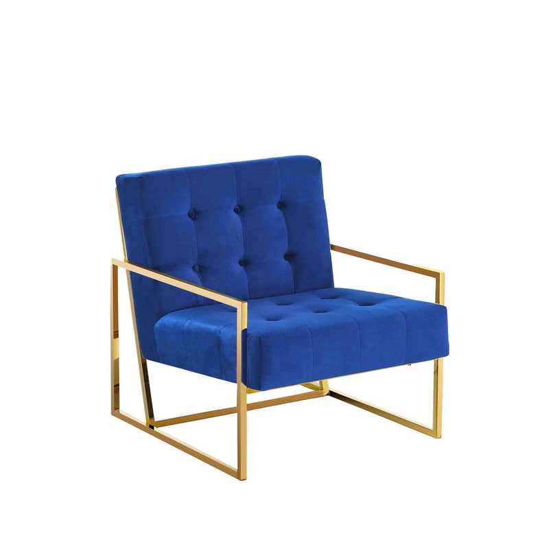 Beethoven 31.5" Velvet Accent Chair in Blue/Gold Plated