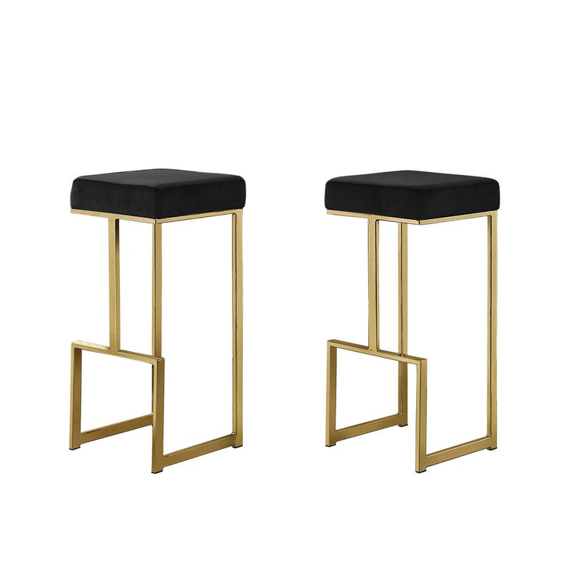 Dorrington Modern Velvet Backless Bar Stool in Black/Gold (Set of 2)