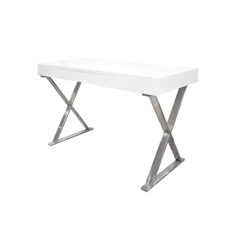 Modern Stainless Steel Frame Computer Desk - Silver High Gloss