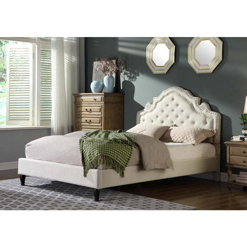 Best Master Furniture Linen Fabric King Bed with Nailhead Trim in Beige