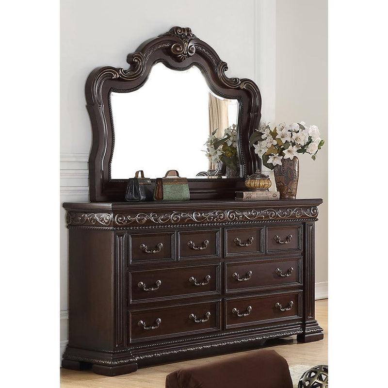 Best Master Furniture Africa 66.5" Solid Wood Dresser and Mirror in Cherry