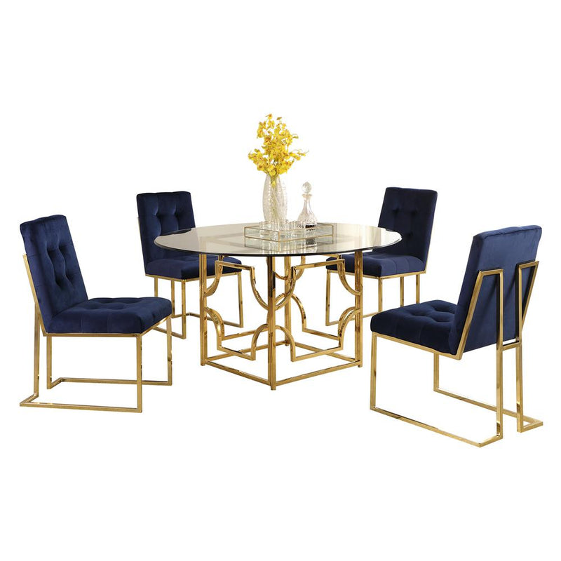 Kina 5-pieces Blue/Gold Plated 60" Dining Set