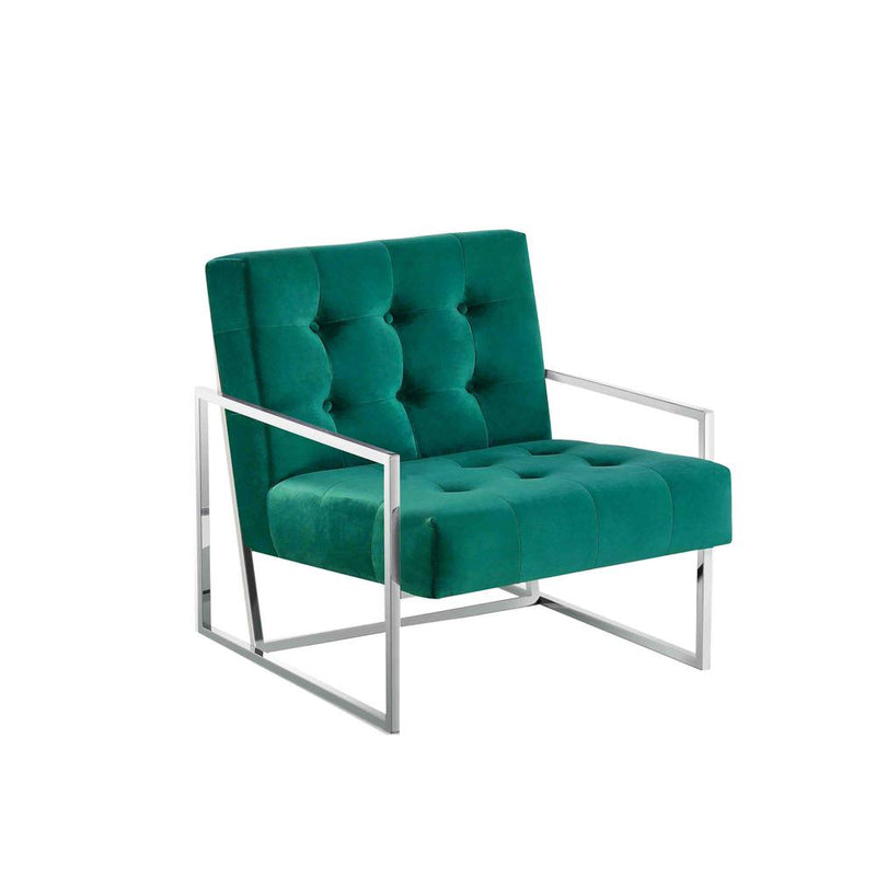 Beethoven 31.5" Velvet Accent Chair in Green/Silver Plated