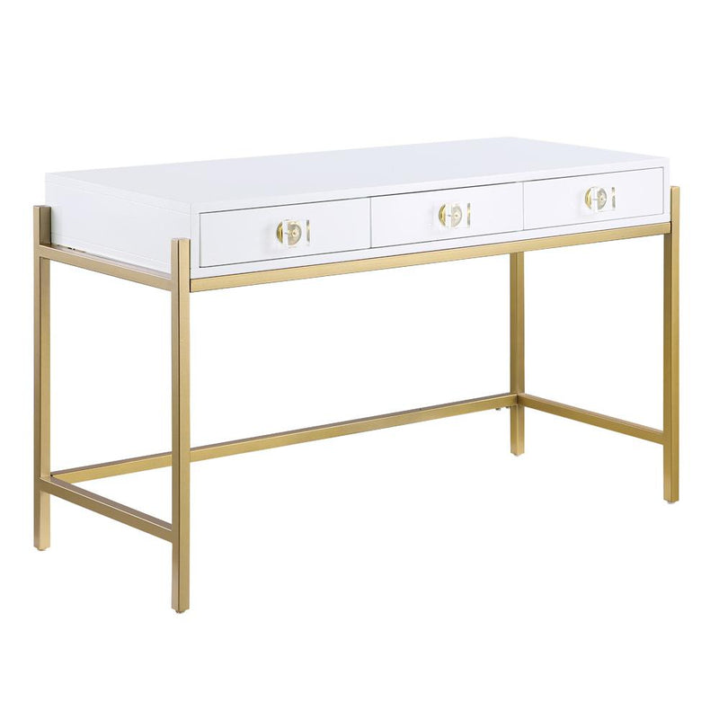 Tamila White Lacquered Computer Desk with Gold Frame