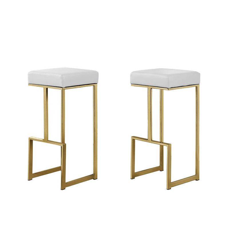 Dorrington Modern Faux Leather Backless Bar Stool in White/Gold (Set of 2)