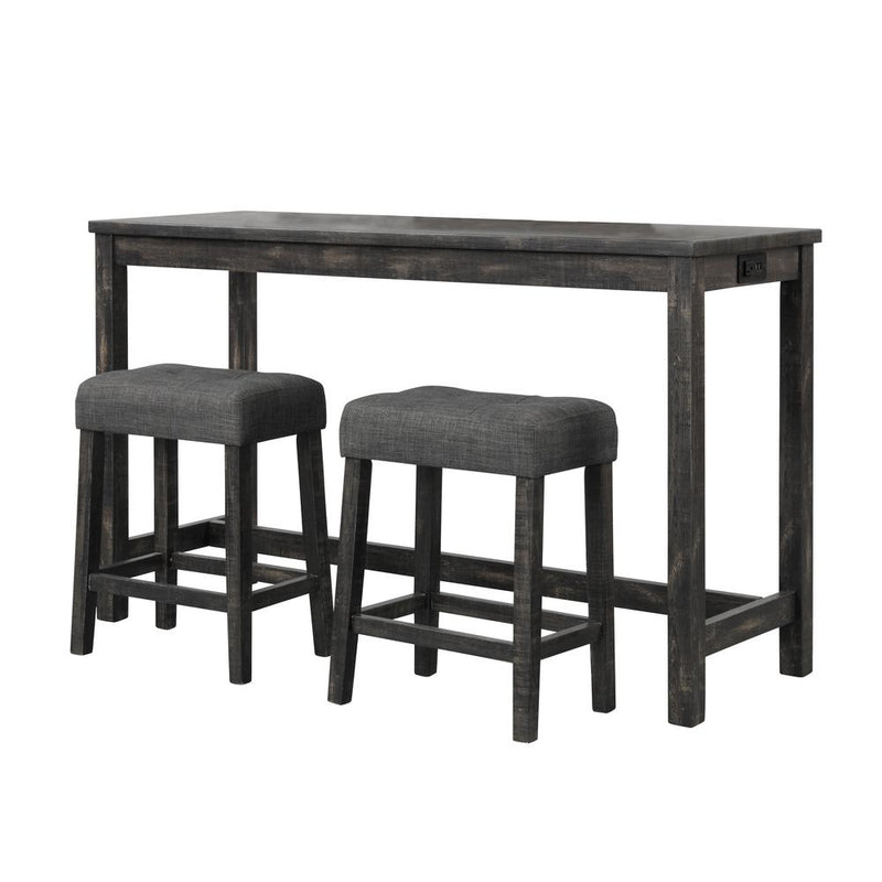 Best Master Furniture Yosef 3 Piece Rectangular Wood Bar Set in Charcoal